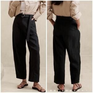 Banana Republic High-Rise Barrel Tencel Linen Pant Black 6 445873